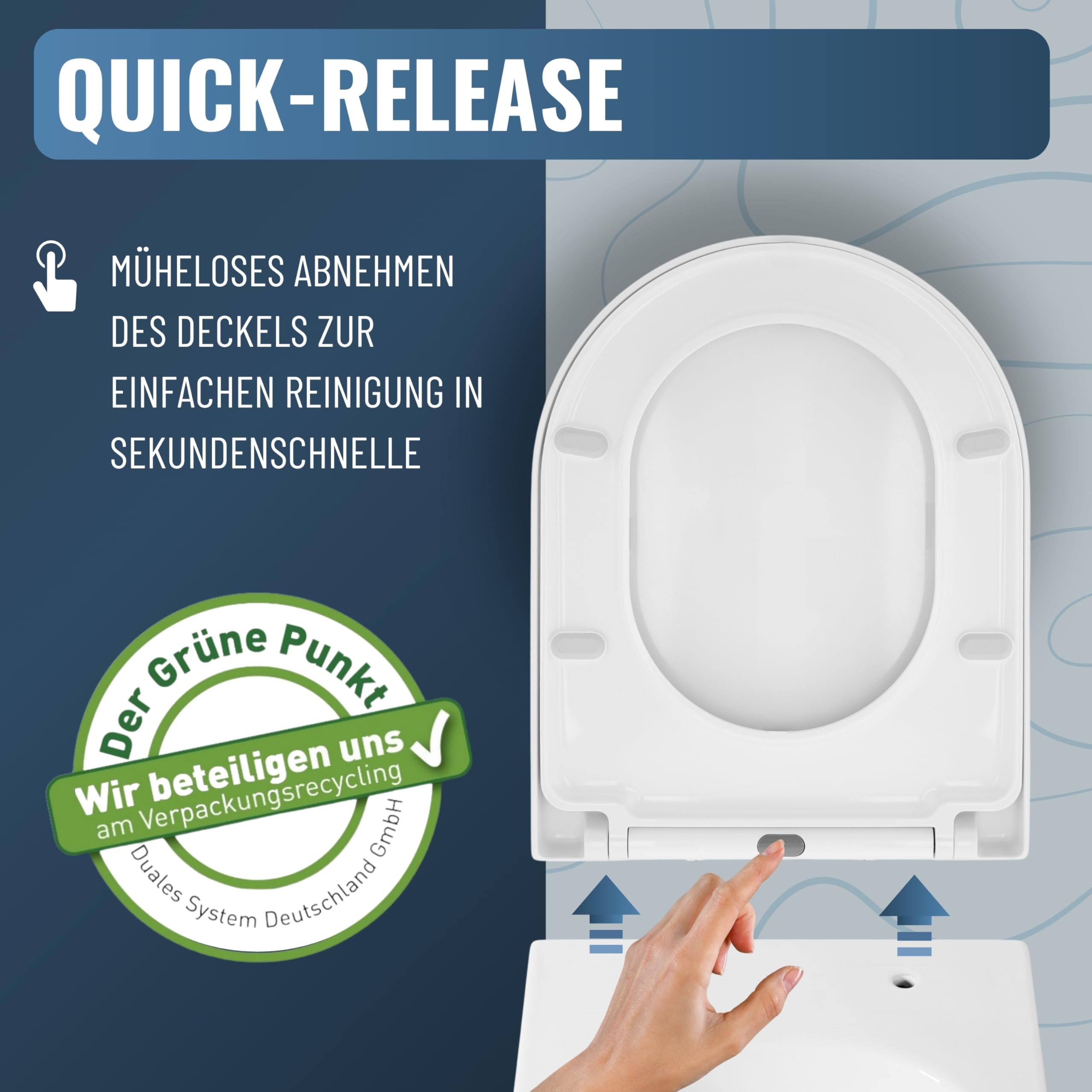 MEISTERWERK Toilettendeckel mit Absenkautomatik - WC Sitz mit 99,9% Antibakterieller Oberfläche - Toilettensitz mit Quick Release & Softclose Funktion Klodeckel - D-Form (Weiß)