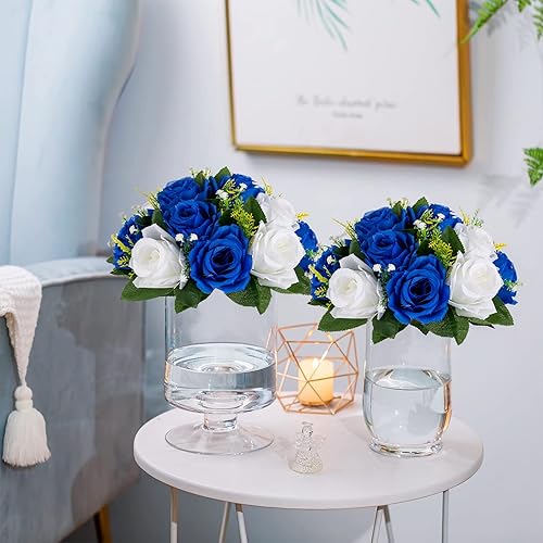 Miniatura 8 de Sziqiqi Flores artificiales azules para decoración, bolas de flores falsas para centros de mesa de boda, mesas, arreglo de centro de mesa de flores