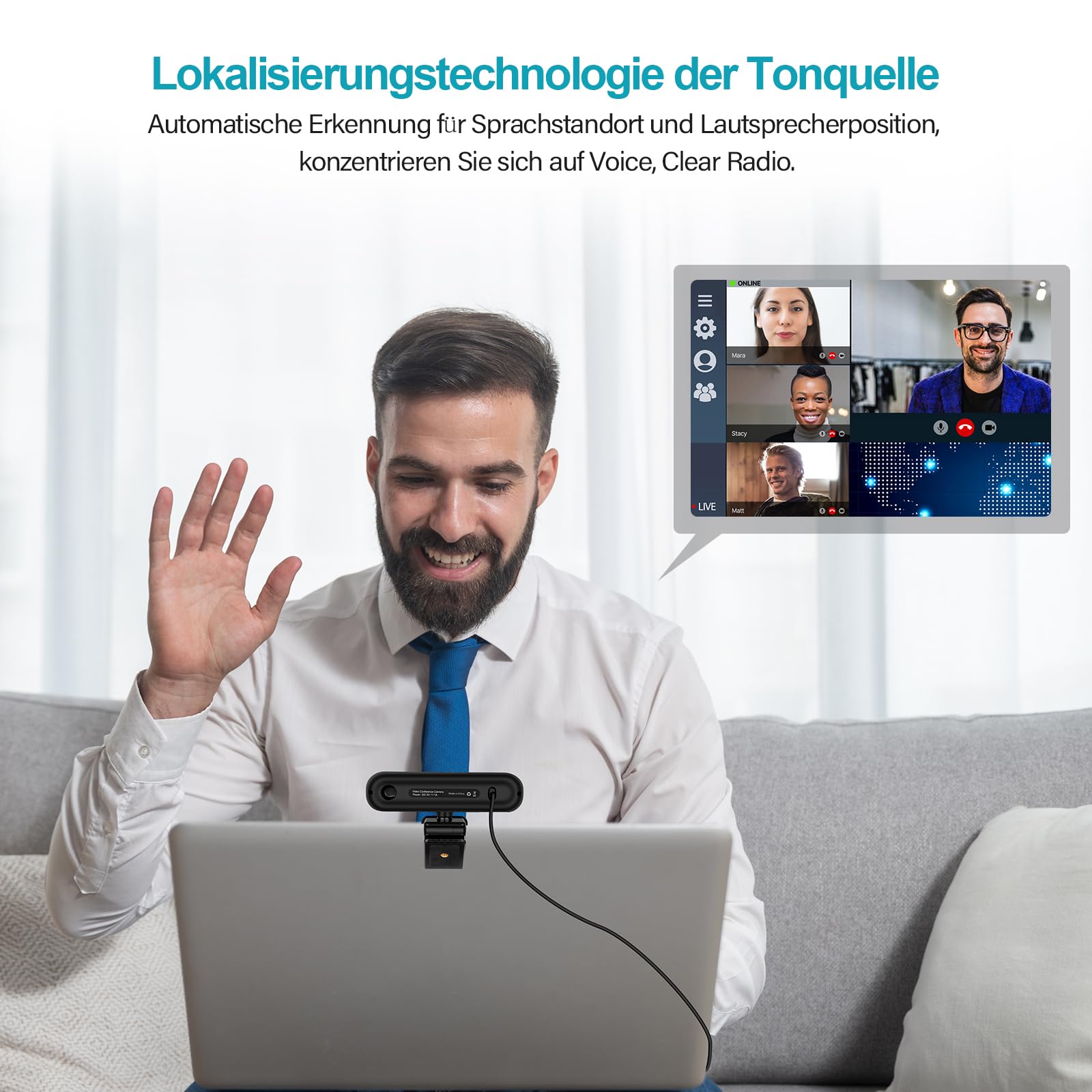 3-in-1 Webcam - 2K HD Webcam mit Mikrofon, Lautsprecher und Abdeckungen, Klarer Stereo-Sound & Belichtungskorrektur & Autofokus, USB Web Kamera für Desktop Computer/PC/Laptop/Zoom/Skype/Teams