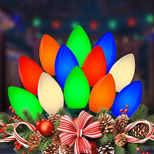 Luces de Navidad C9 de 25 pies para exteriores, luces de Navidad vintage con 26 bombillas de plástico C9 multicolor inastillables, tira de luces LED