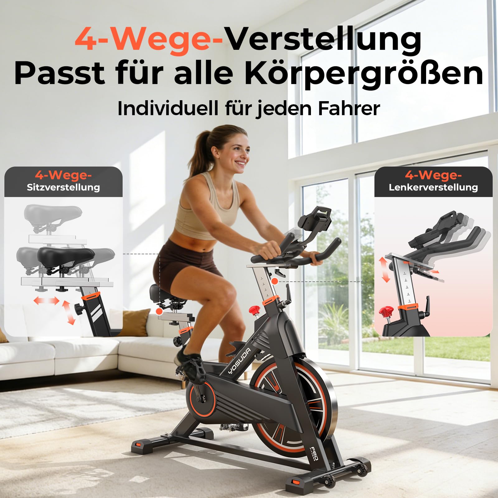 YOSUDA Heimtrainer Fahrrad, Leises Schwerlast Indoor Cycling Bike, 8KG Magnet-Schwungrad, Ergometer mit verbessertem LCD-Monitor mit 6 Fenstern, APP, Tablet-Halter, Bis 160KG
