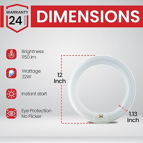 Miniatura 2 de BULBMASTER FC12T9D - Bombilla circular fluorescente redonda T9 de 32 vatios de 12 pulgadas, luz diurna 6500K, FC12T9 1930 lúmenes G10Q base de 4