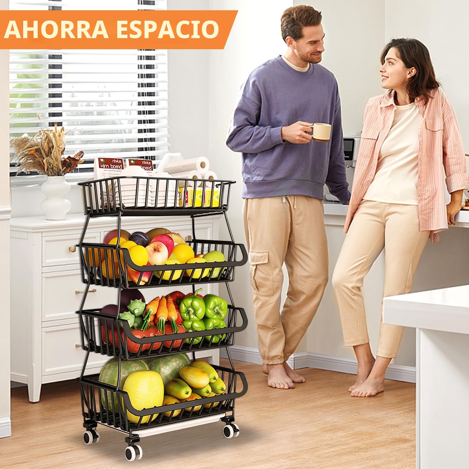 Cestas de Frutas y Verduras,Cesta de Frutas Metal 4 Pisos