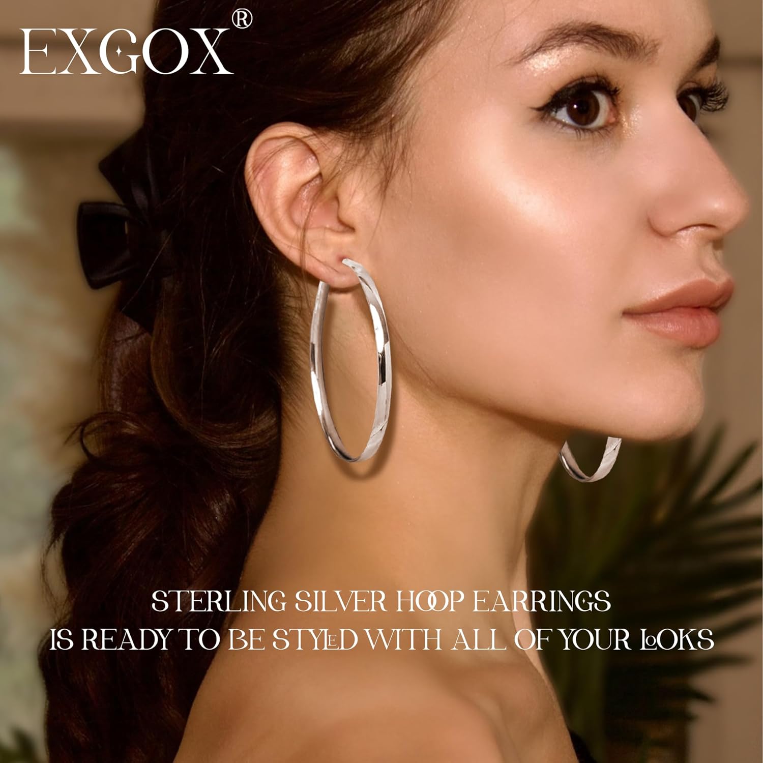 EXGOX 5mm Wide Gold Hoop Earrings for Women,Sterling Silver Hoop Earrings Large Silver Hoop Earrings Hypoallergenic Lightweight 14K Real Gold Plated Big Hoop Earrings for Women 30/40/50/60/70mm - Image 2