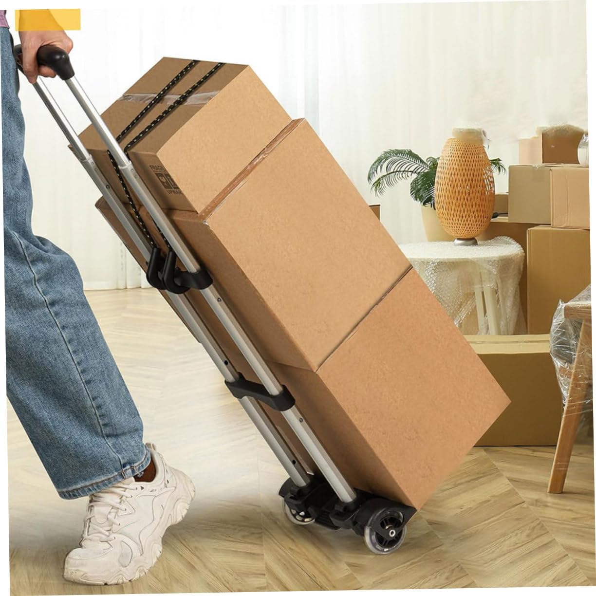 Uonlytech Ergonomic Grip Luggage Cart on Wheels Groceries Cart Dolly Folding Hand Truck for Travel and Shopping