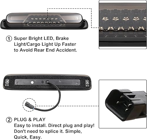 Miniatura 10 de Aexploer Tercera tercera luz de freno LED compatible con SilveradoSierra 1500 2500 3500 y HD y Classic 1999-2007, montaje de lámpara de freno