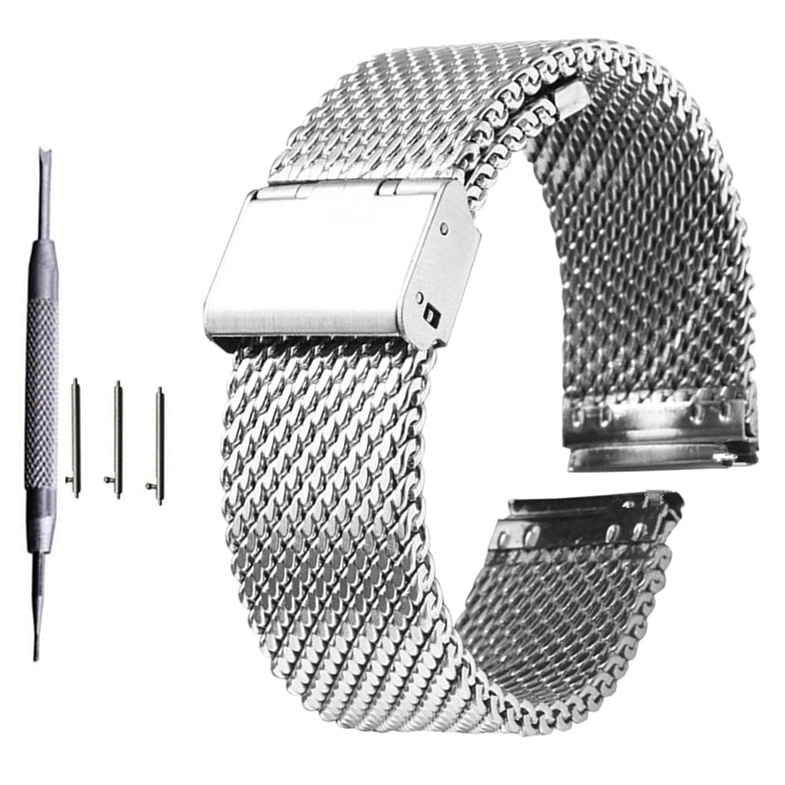 Horlogebandje, 18/20/22/24 Mm Haakgesp Mesh Roestvrijstalen Horlogebanden Horlogebanden Vervangende Band Armband (Kleur: Rose Goud, Maat: 18 Mm) (Zwart 24 Mm