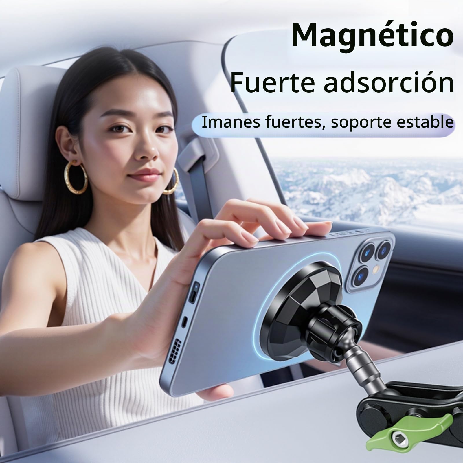 EMEBAY Soporte Magnetico Movil Coche - Aleación de Aluminio | Resistente al Calor, Montaje en Tablero/Parabrisas, Soporte Magnético para Teléfonos/Cámaras en el Auto,Estable,Antisacudidas