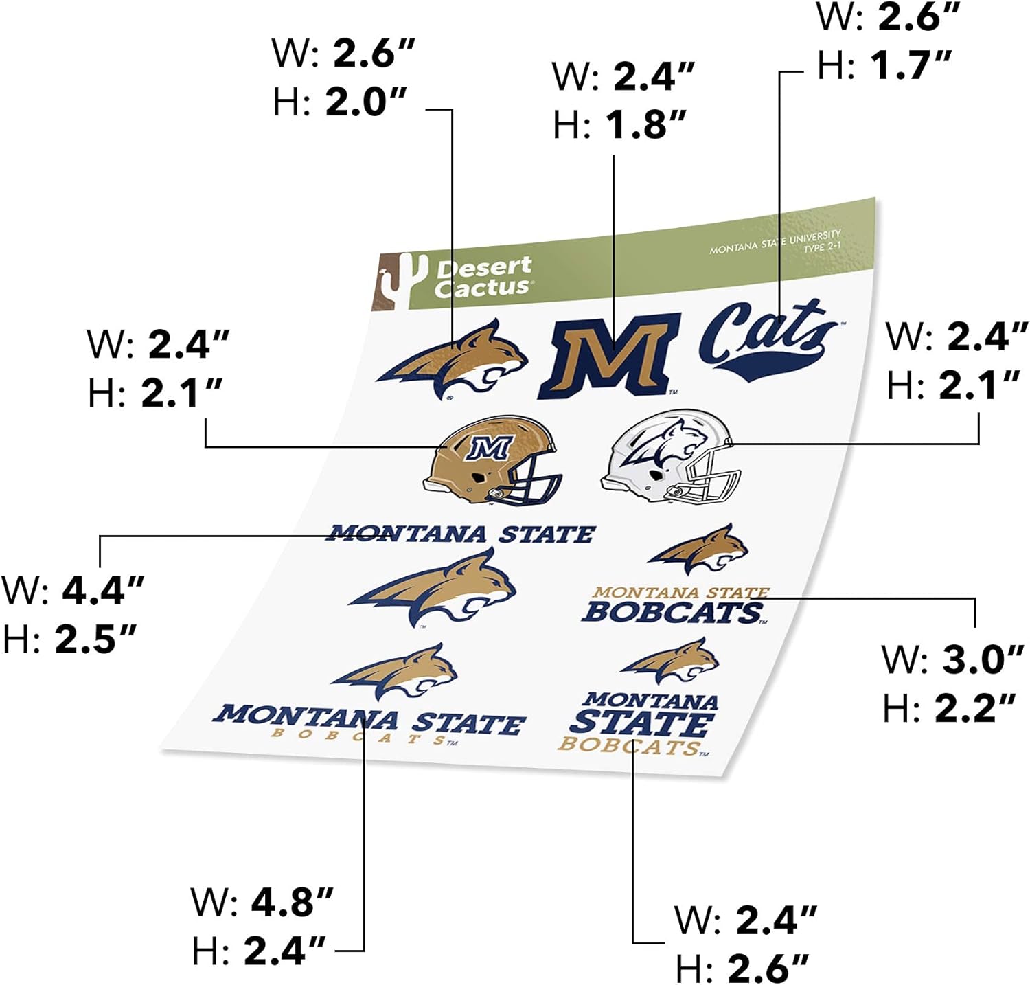 Desert Cactus Montana State University Bobcats MSU Sticker Vinyl Decals Laptop Water Bottle Car Scrapbook Sheet T2 (Type 2) - Image 4