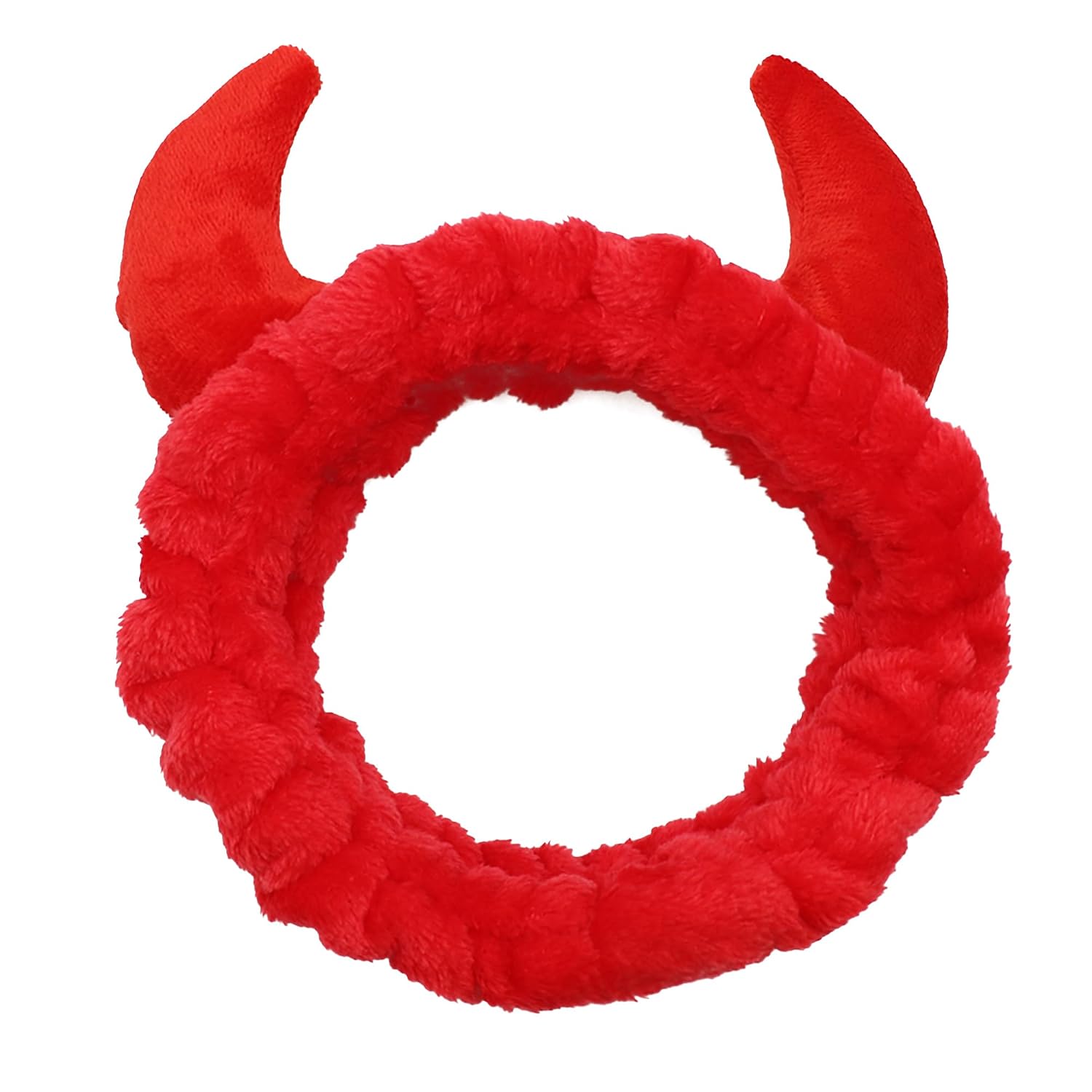 Womens Devil Horn Facial Spa Headband for Face Washing, Makeup & Skincare (Red)