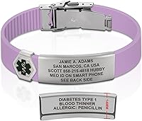 Vista 175 de Divoti Pulsera de identificación de alerta médica grabada personalizada, grabado láser de doble cara, pulsera de silicona, cierre de seguridad