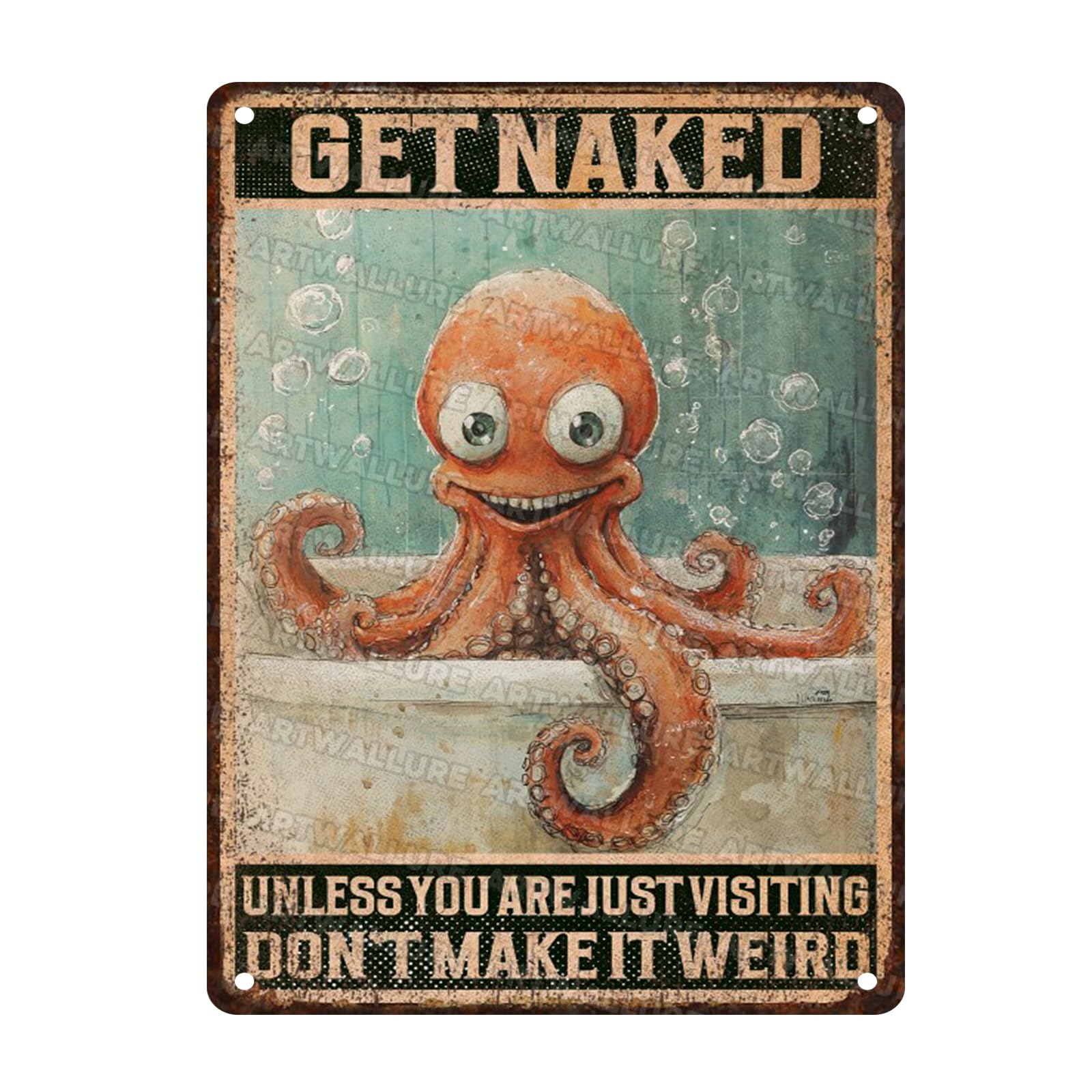 Funny Octopus Bathroom Vintage Tin Sign Octopus Metal Sign Beach Bathroom Wall Decor 12x16inch