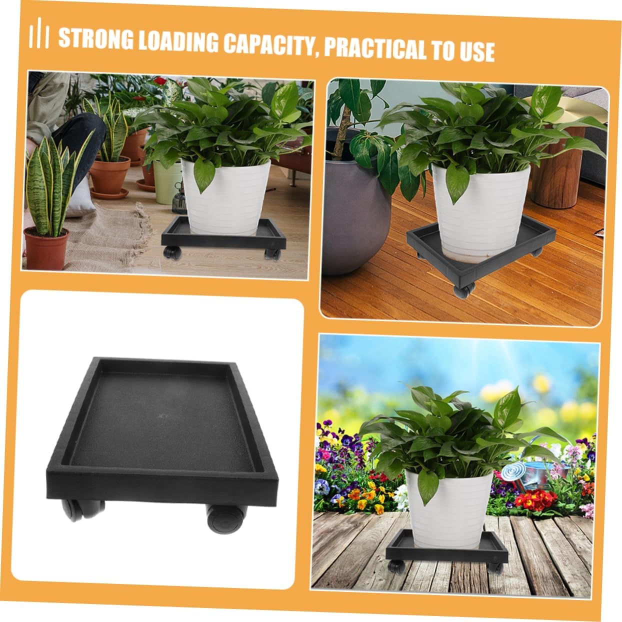 Heavy Duty Plant Tray Wheels Stylish Rolling Planter Trolley for Indoor and Outdoor Use Convenient Mobile Flower Pot Stand with Casters for Garden and Home Decor