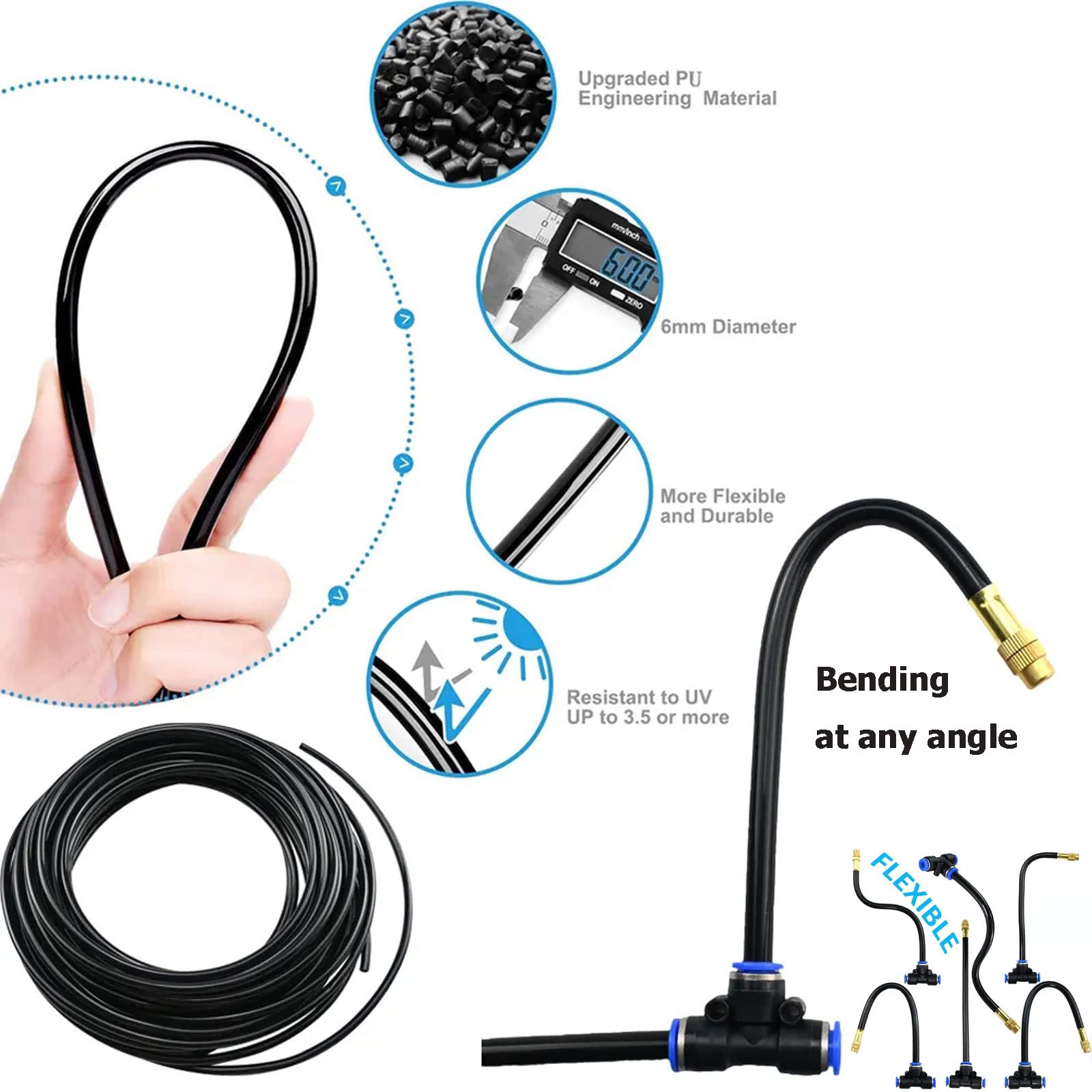 Nebulizzatore Giardino da Esterno, Kit di nebulizzazione con 24v Silent Pump & Ugelli Regolabili & Flessibile Misting Line & Filter, Sisteme di Raffreddamento for Patio