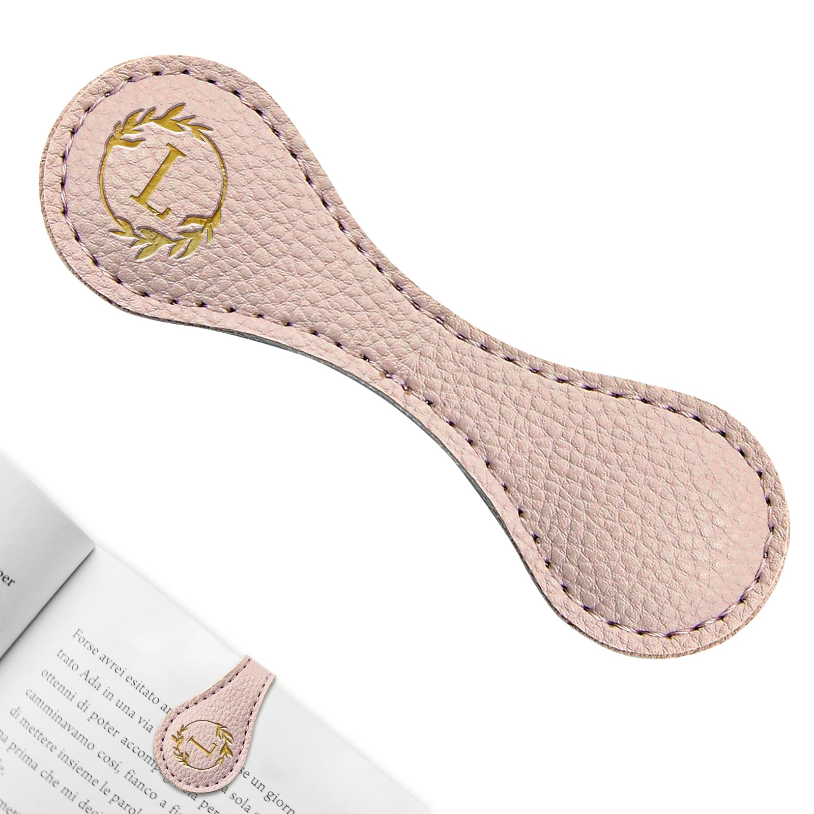 ABTOLS Magnetic Leather Initial Bookmarks, Vintage Initial ID Identification Book Marker Clip Gift Pink Capital Letter Book Markers for Book Lover
