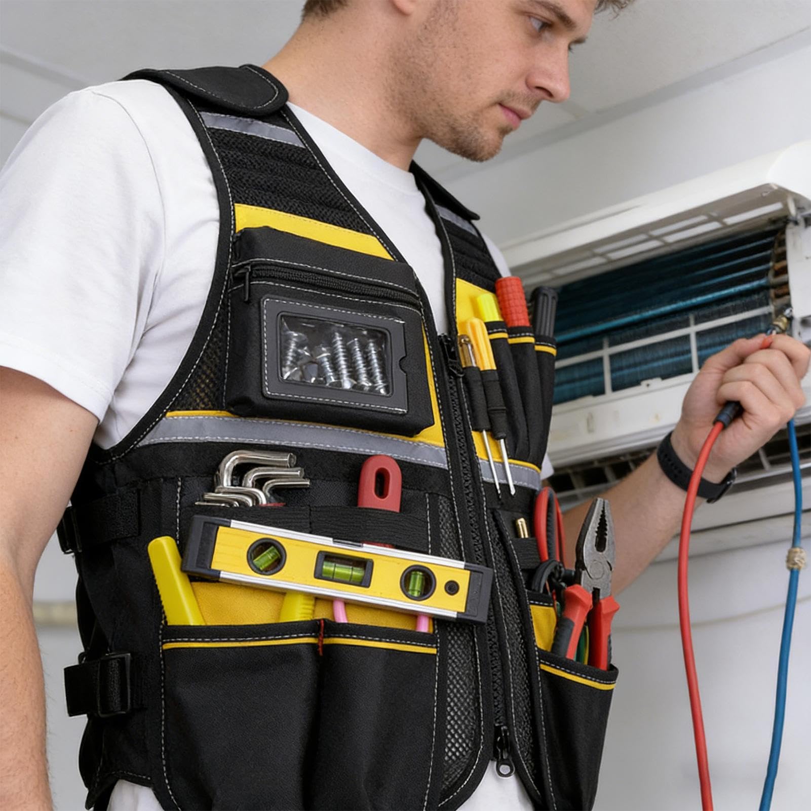 Gilet De Travail | Ceinture À Outils Multi-Poches Et Organisateur De Sécurité - Gilet À Outils Pour Électricien,Pour Mari Père Charpentier Construction Nettoyage Grill Mécanicien Anniversaire