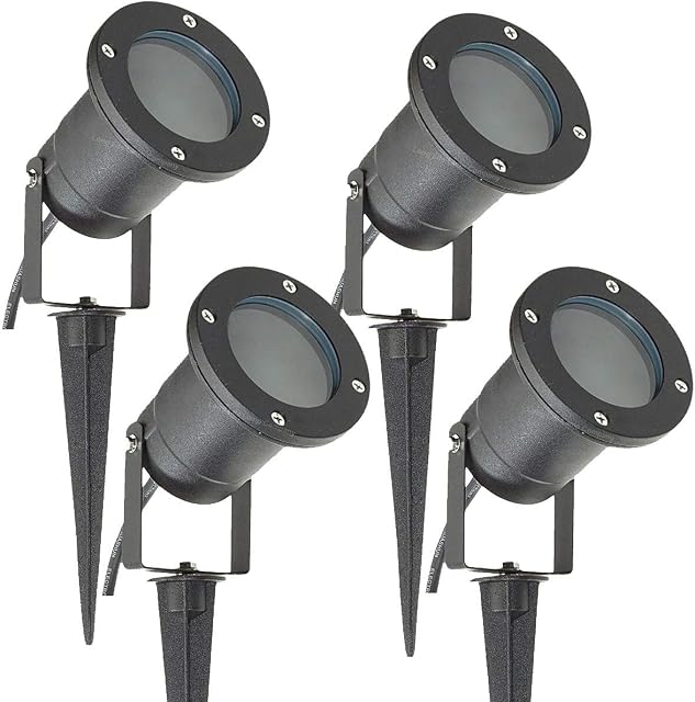 4 Pack Outdoor Garden Spike Lights Ground Mount or Watt IP65 Matt Black SPBLK04