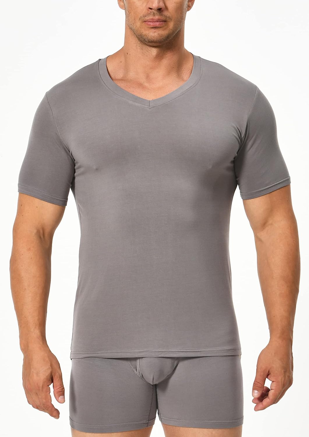 Comfneat Men's Undershirts Viscose V-Neck Cool Feeling T-Shirt 3-Pack - Image 2