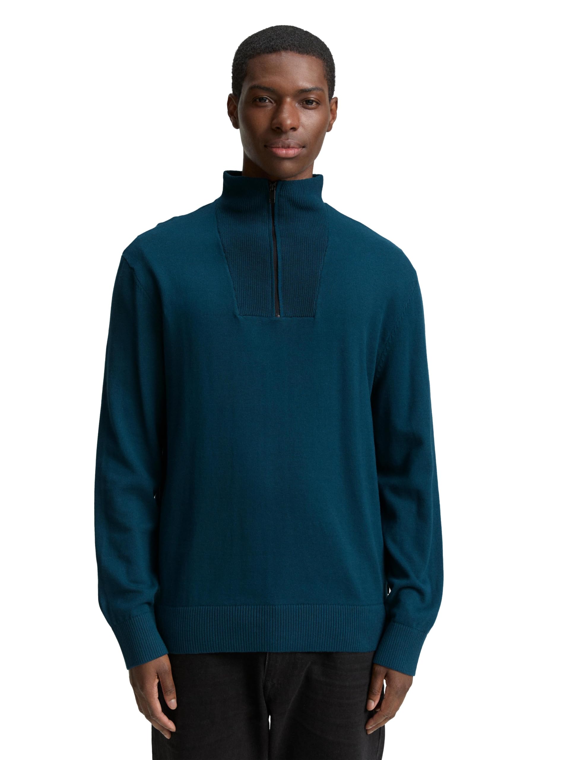 Tom Tailor Denim Herren 1047962 Troyer Strickpullover aus Baumwolle