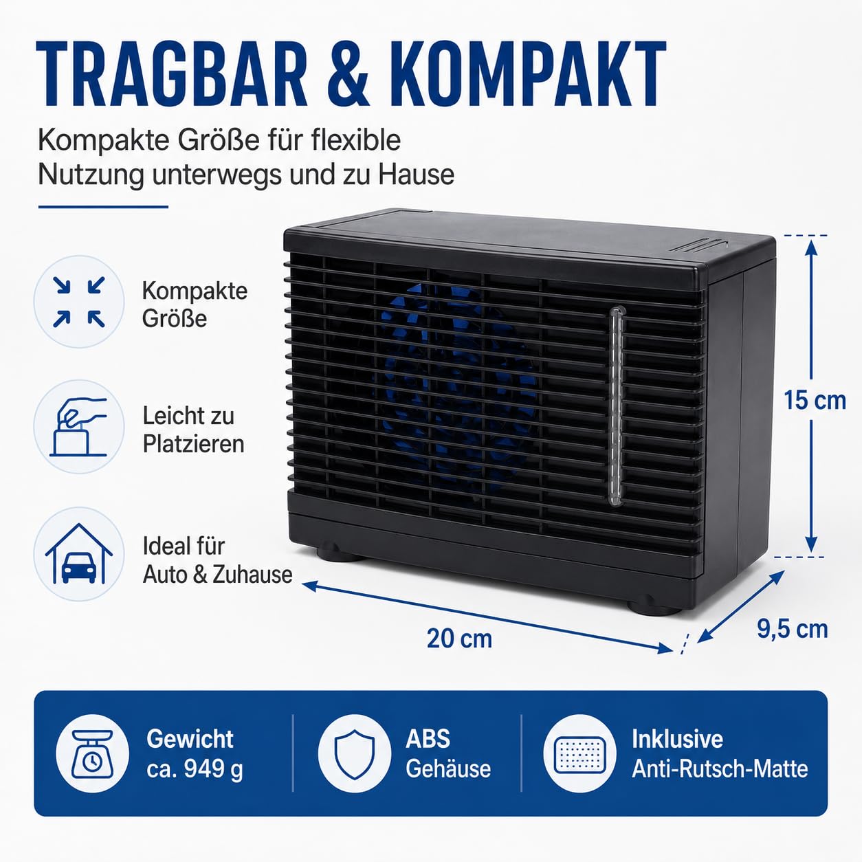 Mini ventilatore dell'aria condizionata Raffreddatore evaporativo portatile silenzioso con serbatoio dell'acqua per casa auto 12V Soluzione di raffreddamento compatta in ABS nero