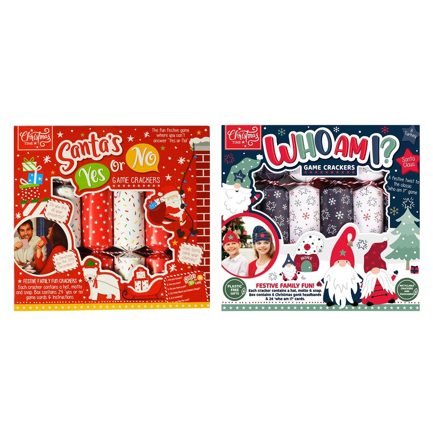 Yöl Red Set Of 12 Christmas Crackers - Who Am I And Yes Or No Family Xmas Festive Family Xmas Dining Table