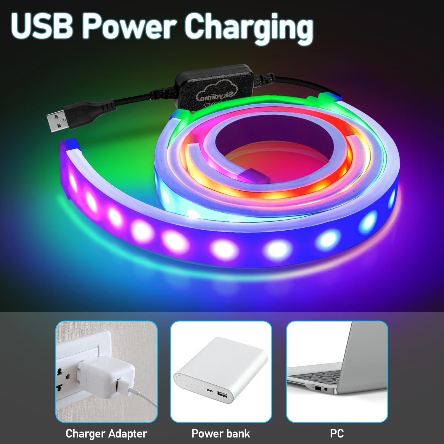 Striscia neon RGB da 27 pollici, 12 V 5050 RGB LED Neon Light Band con controllo app, musica sync, silicone fai da te, per gaming scrivania monitor PC, decorazione illuminazione, 1 confezione