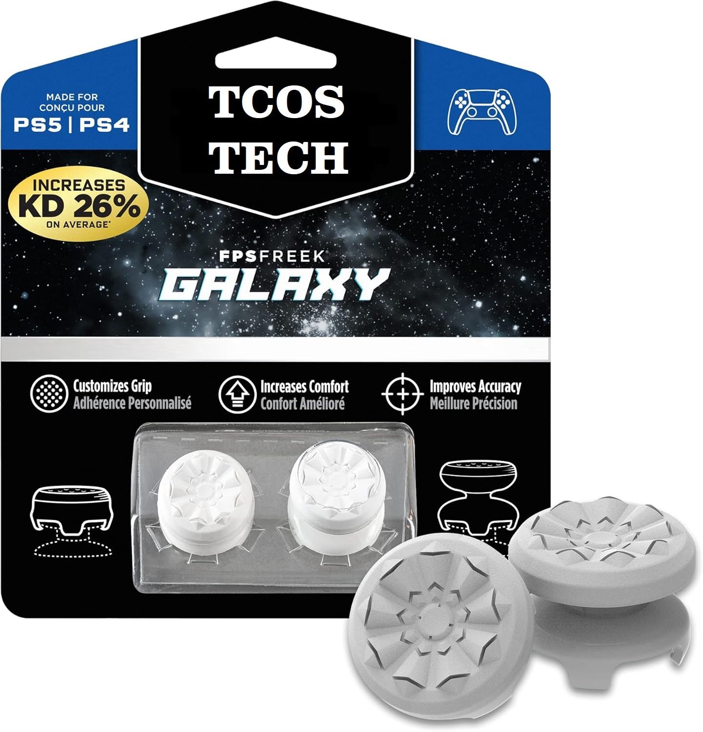 TCOS TECH PS5 PS4 Controller FPS Freek Analog Extenders Galaxy Theme Thumbsticks for PS5 and PS4 Controller White-image-29