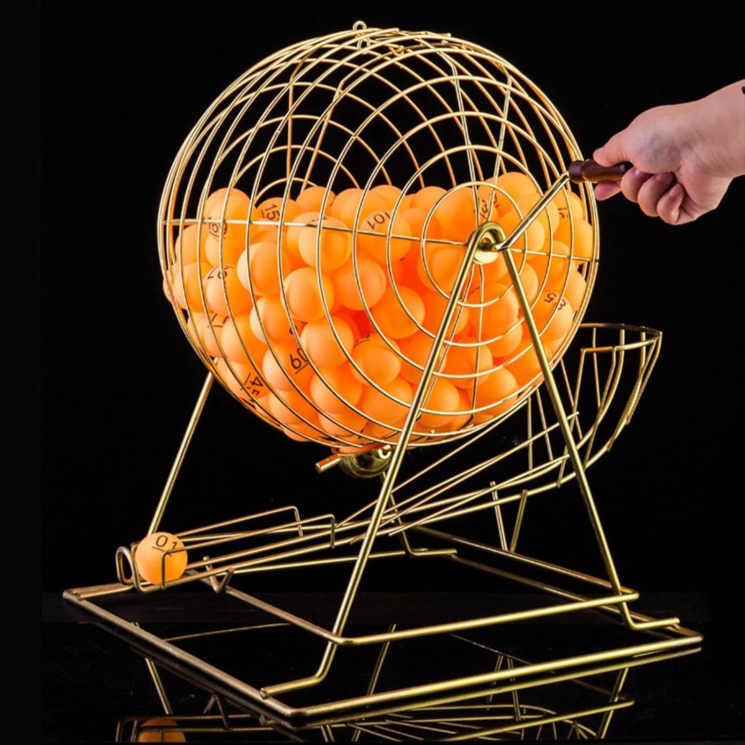 Gabbia da Bingo a Mano con Batteria alla Raffle di Metallo per 100 Sfere, Giallo, 1-200 Palle