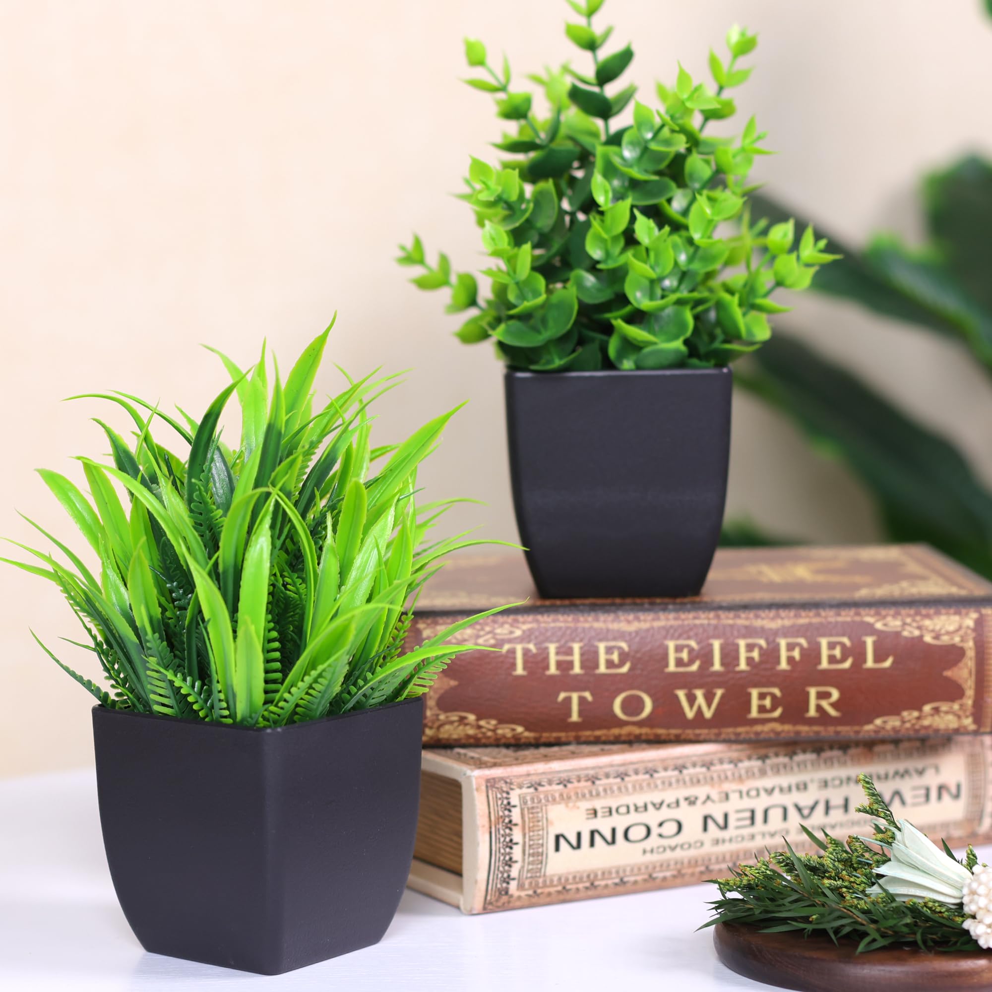 BTSD-home 4 Pack Small Fake Plants Artificial Mini Faux Plants Indoor Black Bathroom Accessories for Room Home Office Shelf Decor - Image 3