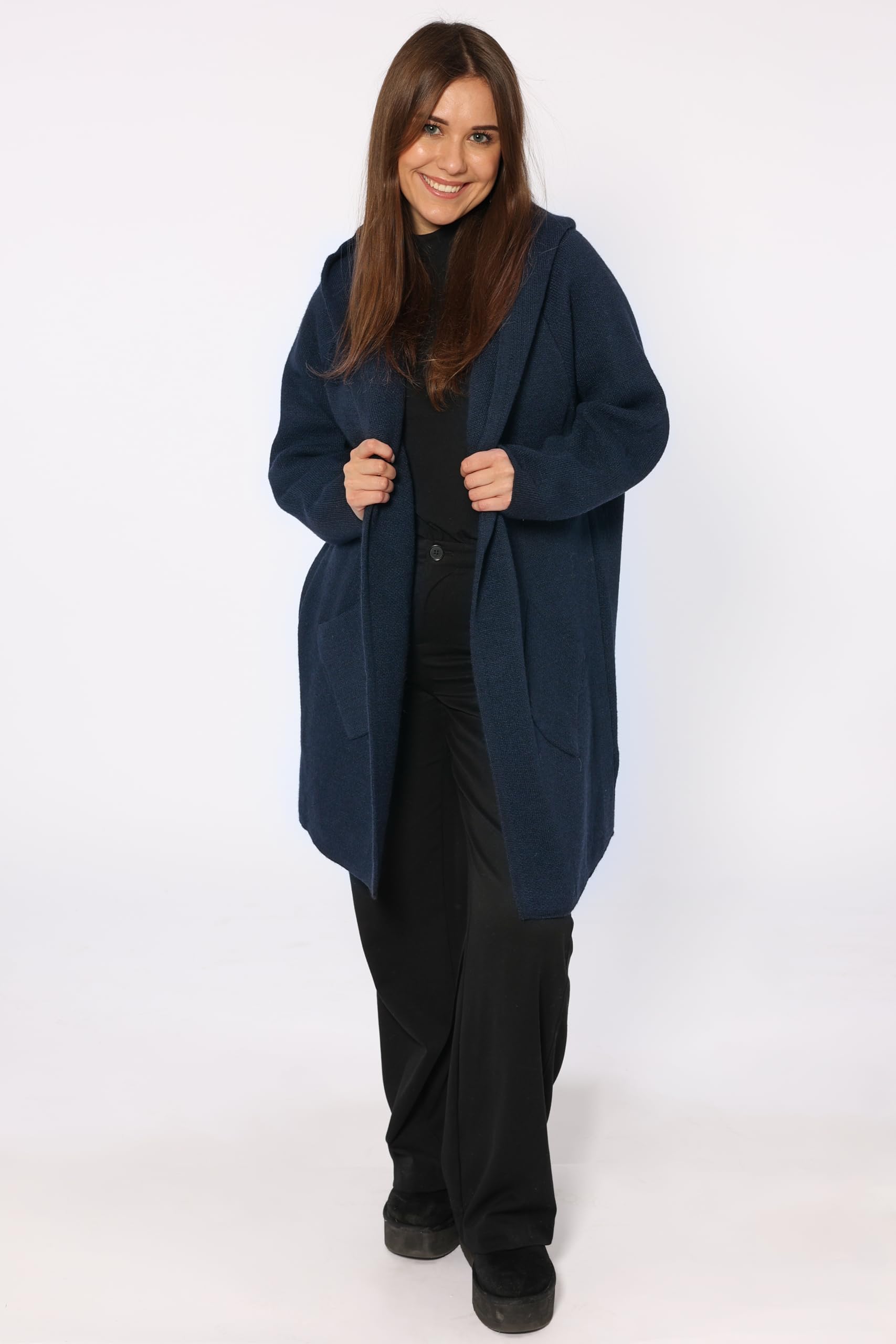 Zwillingsherz Strickjacke Cardigan für Damen - Hochwertiger Mantel Überwurf warm kuschelig weich mit Kapuze - Cape Umhang Strick Frühjahr Herbst Winter