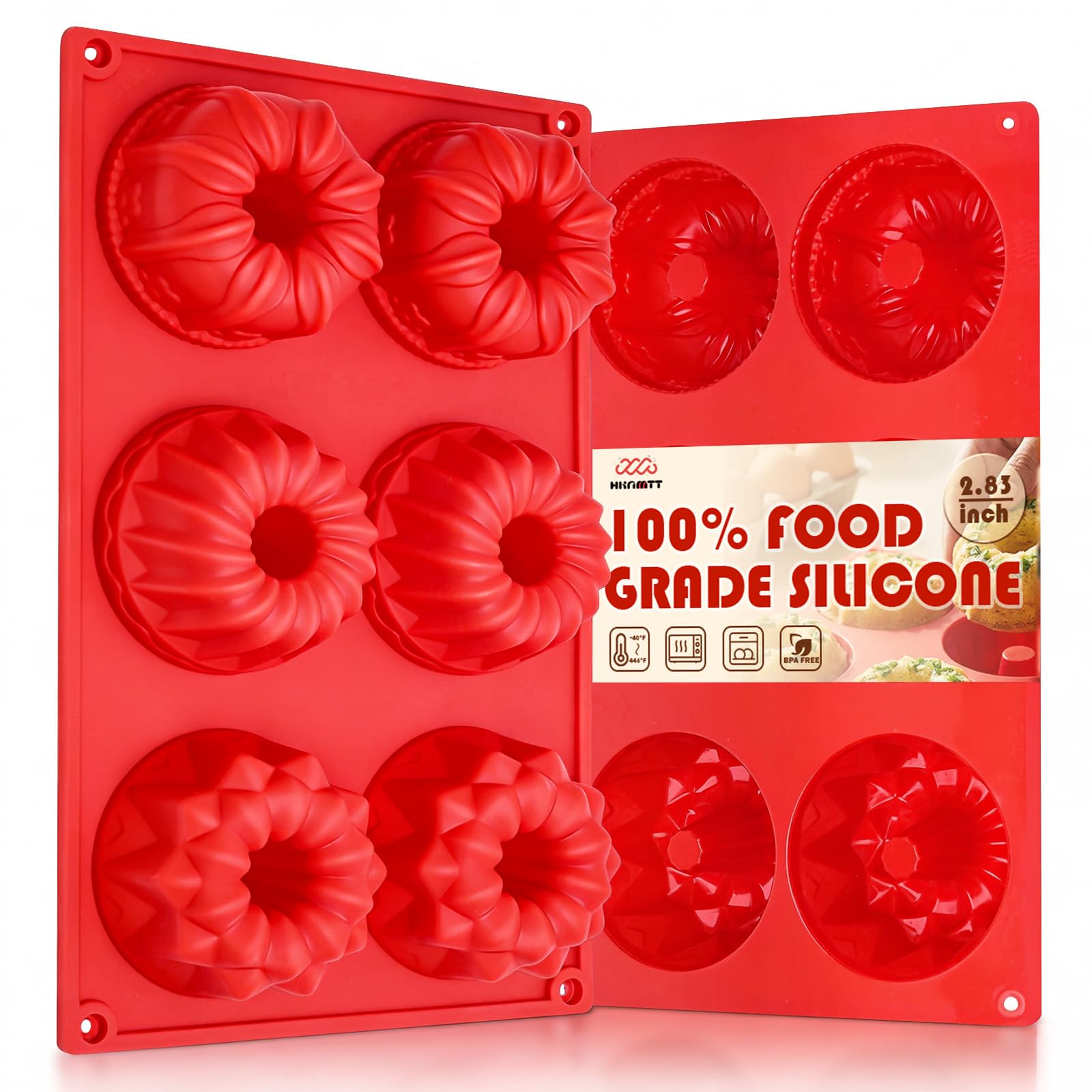 HKNMTT 2Pcs Mini Buntz Cake Pan 6-Cavity Non Stick Baking Molds 3 Shaped