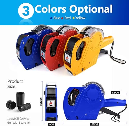Miniatura 3 de MX5500 Pistola de precio de 8 dígitos, kit de pistola de precios con pistola de precios de recarga de 3 tintas, pistola de etiquetas