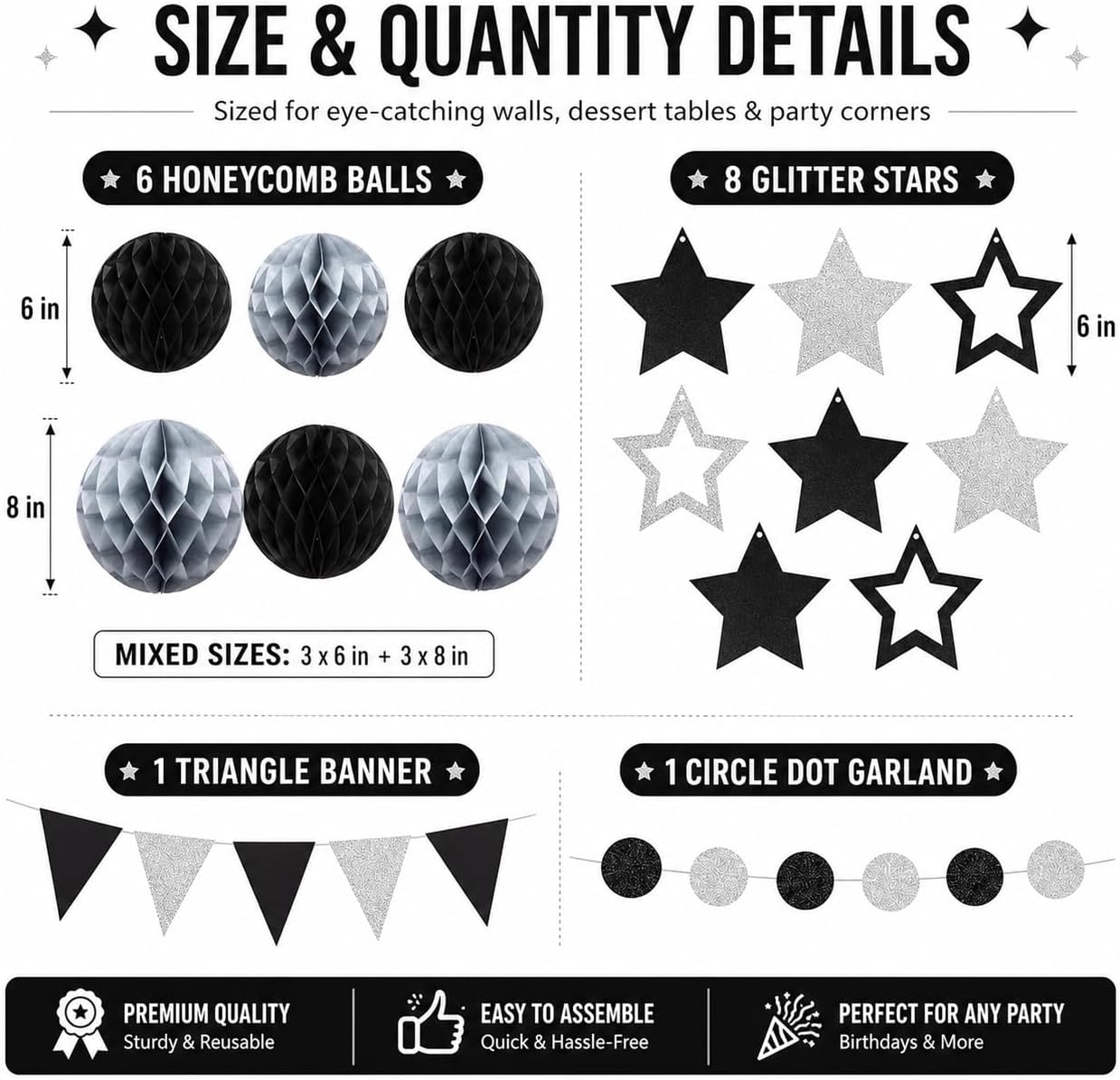 Black and Silver Birthday Decorations, Black Birthday Decorations for Men