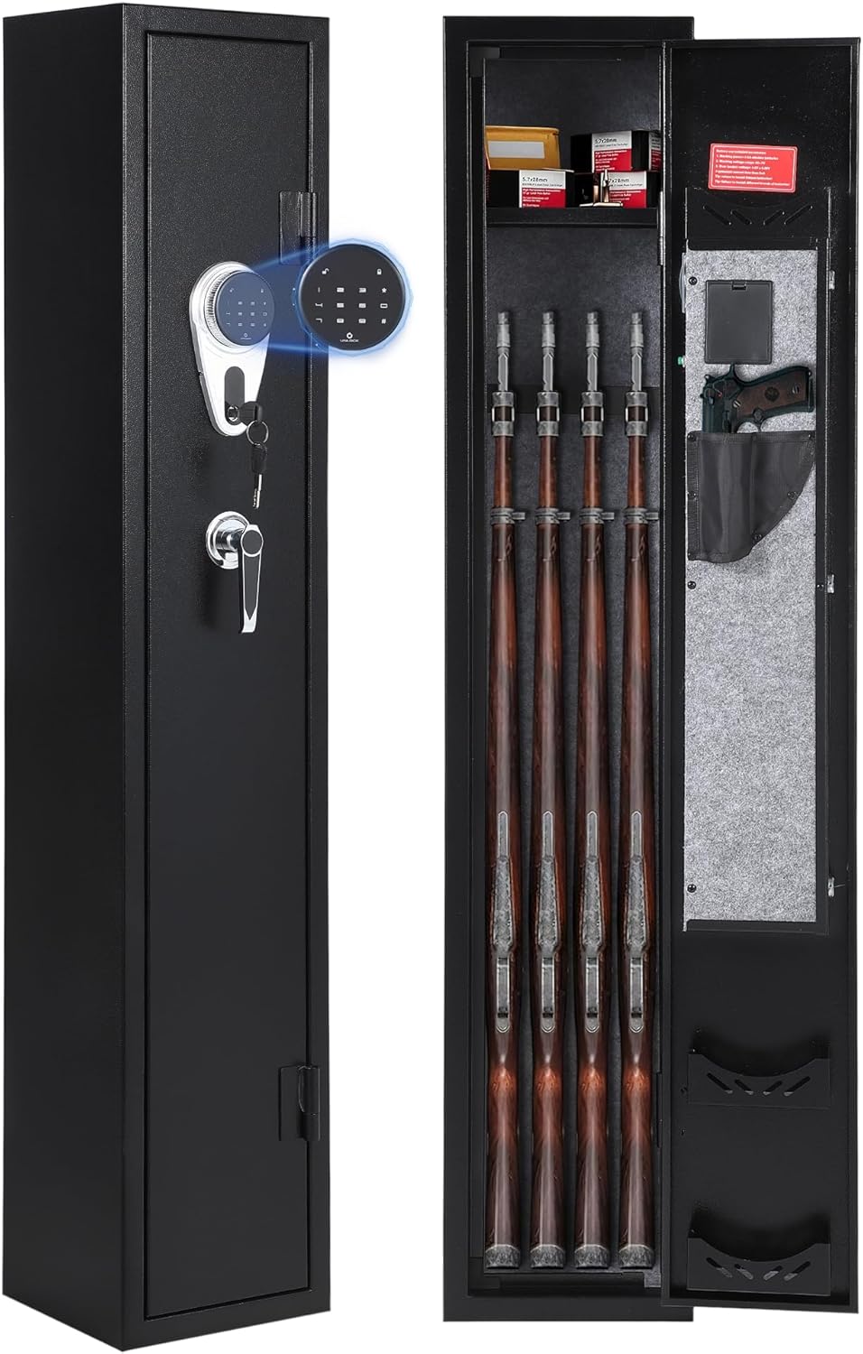 3-4 Gun Safes, Gun Cabinet for Rifles and Pistols, Quick Access Rifle Safe with Removable Shelf, Multifunction Lock, Pistol Pockets for Home Office