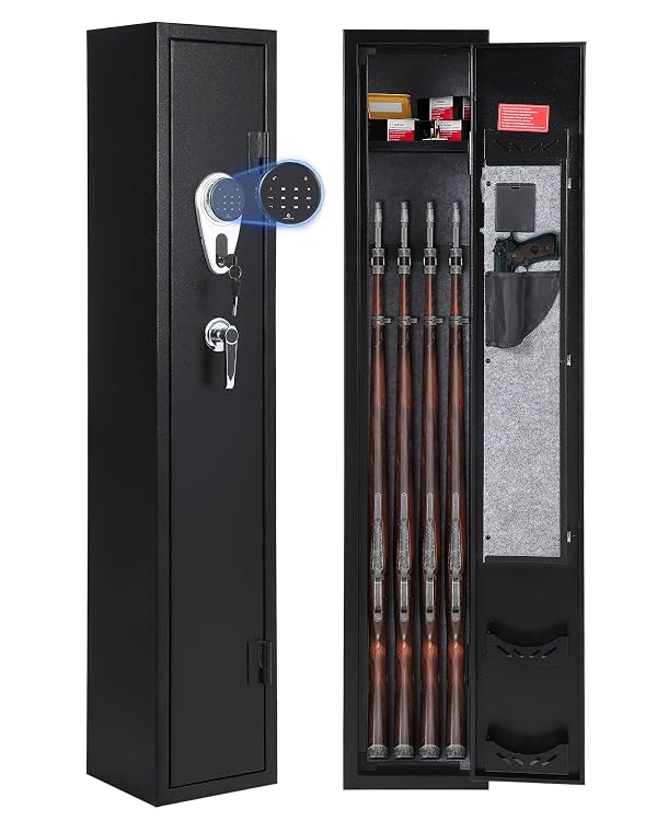 3-4 Gun Safes, Gun Cabinet for Rifles and Pistols, Quick Access Rifle Safe with Removable Shelf, Multifunction Lock, Pistol Pockets for Home Office by EliteEdge - Used condition - US$134.81