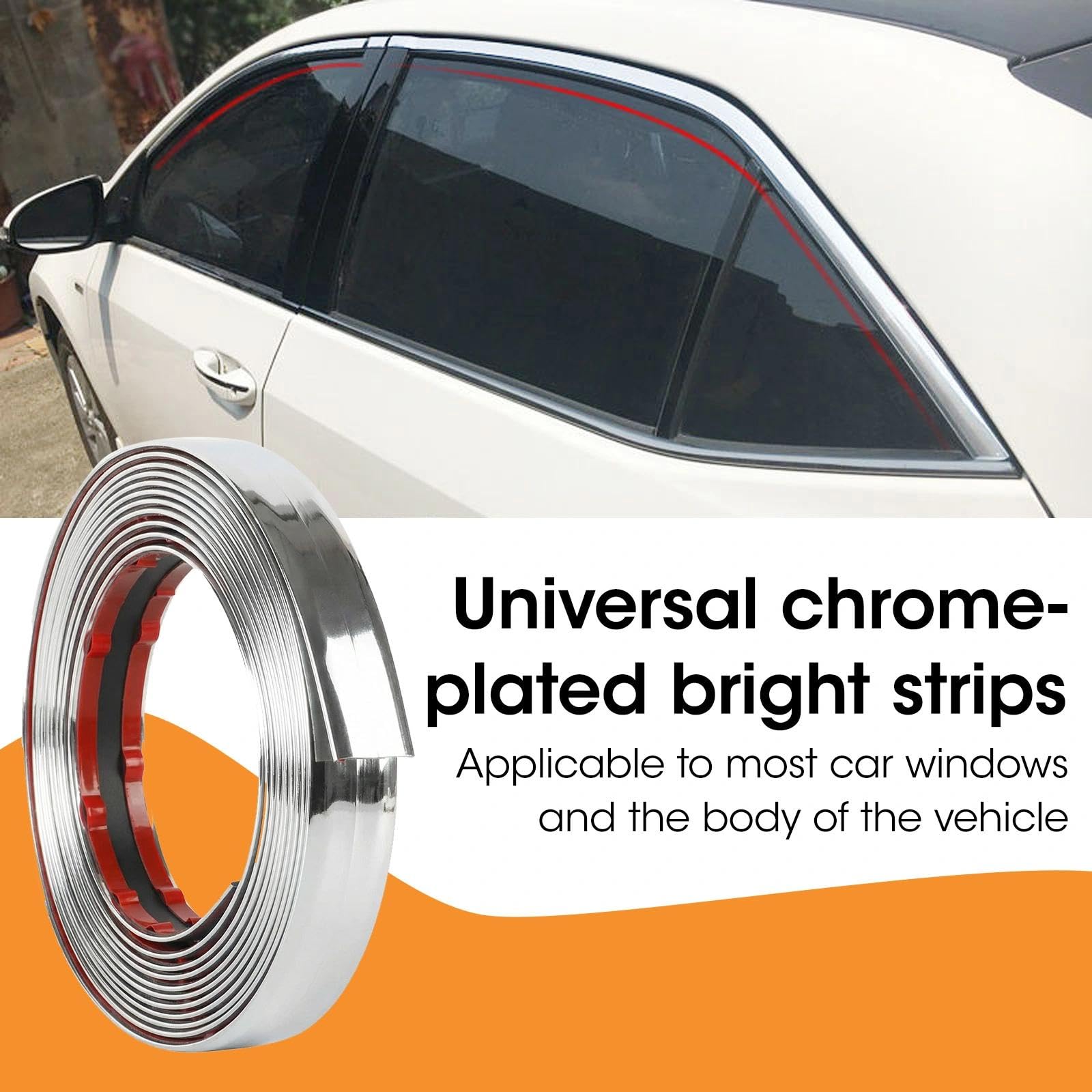 Striscia Adesiva Cromata 20mm x 5m PVC Autoadesivo Argento Brillante per Auto Finestrini Porte