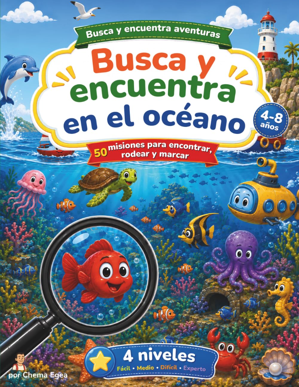 Busca y Encuentra en el Océano: Libro infantil con animales marinos y objetos escondidos - 50 retos de búsqueda progresiva (Busca y Encuentra Aventuras)