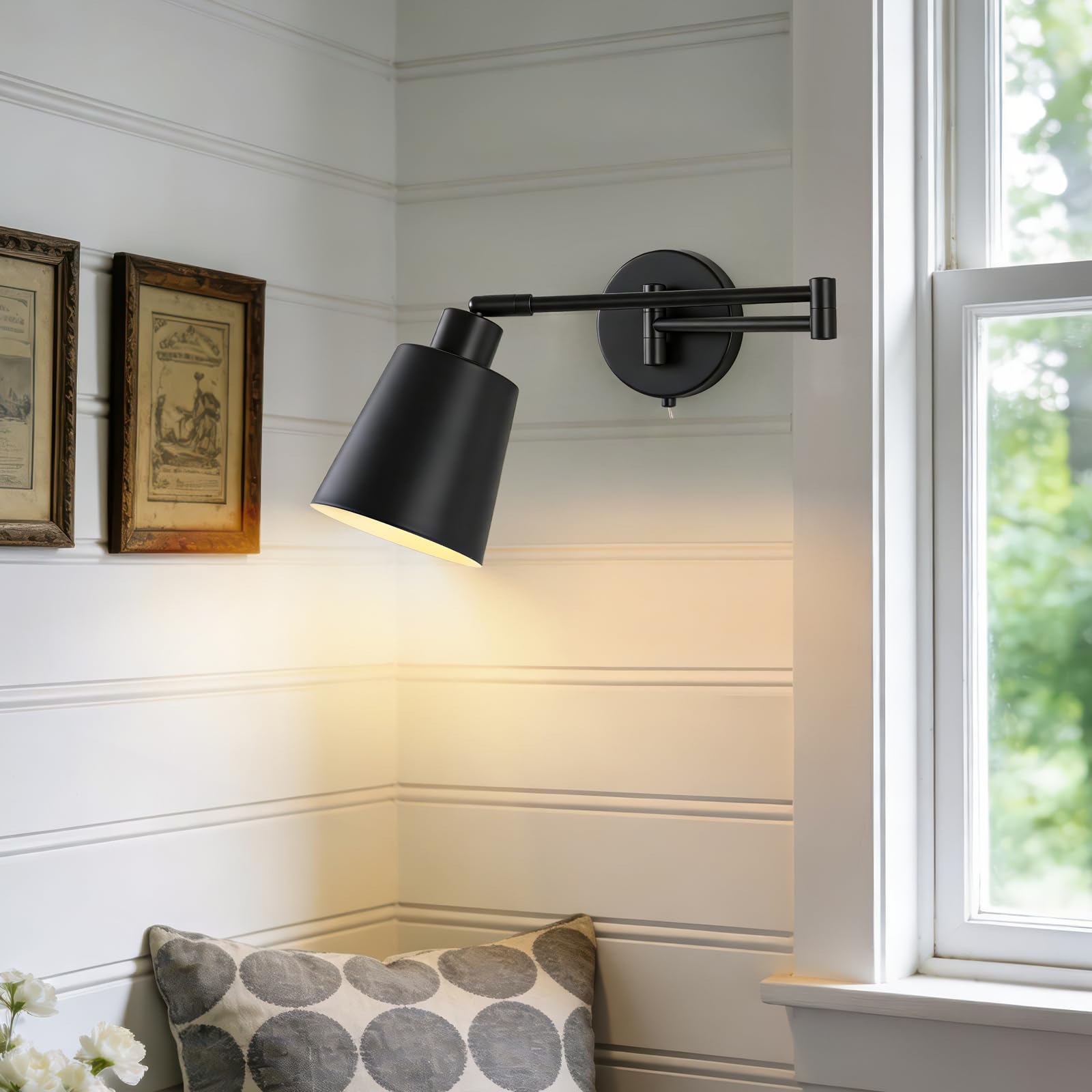 Lampada da parete con braccio orientabile e interruttore Lampada da parete nera Lampadario da parete Lampada da lettura Wall Scone per camera da letto, comodino, soggiorno (lampadina inclusa)