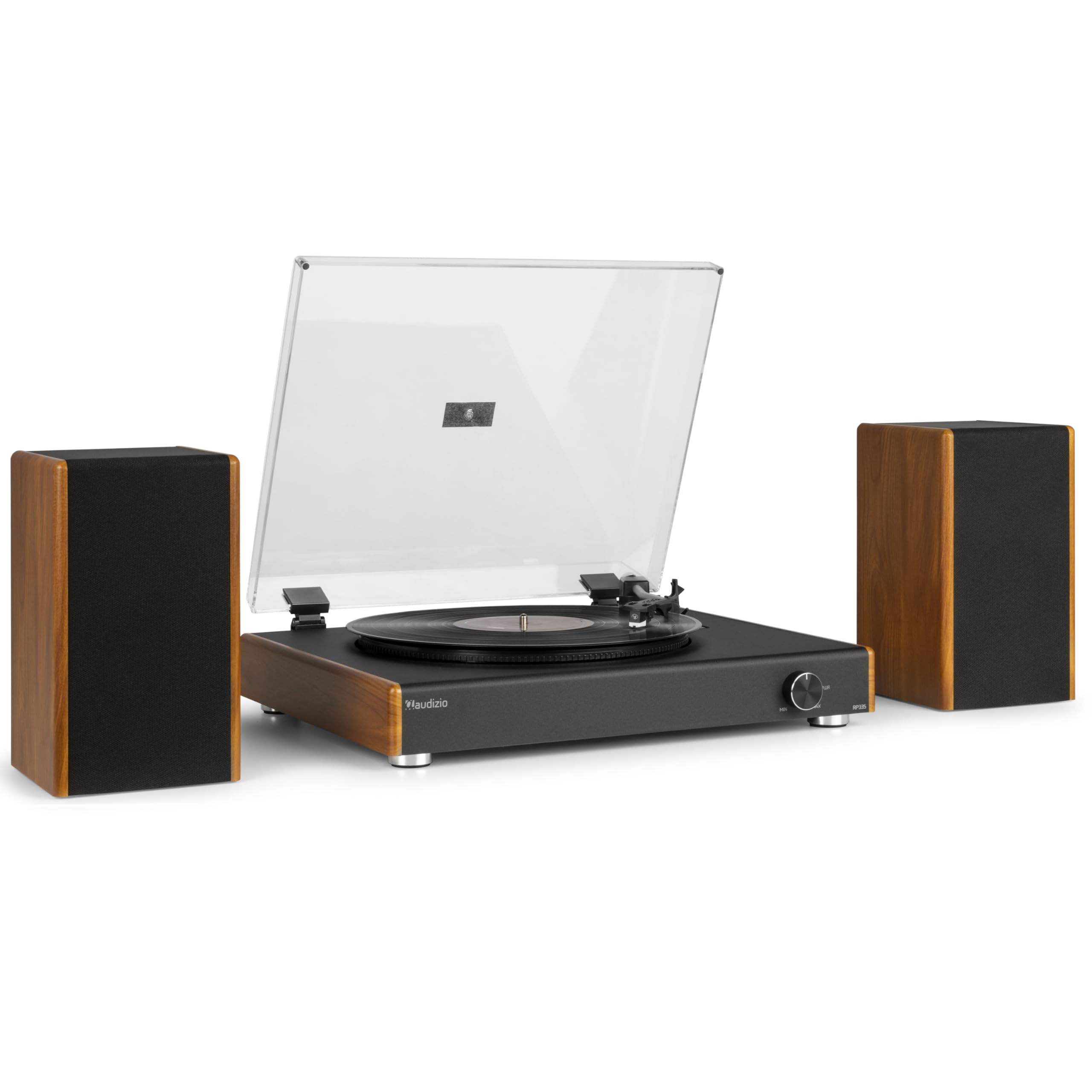 Audizio RP335 Tocadiscos de Estilo Retro con Altavoces estéreo de 40W, tracción a Correa y 3 velocidades, Reproductor de Vinilo con conversor de USB a MP3, Receptor Bluetooth, Acabado Estilo Madera