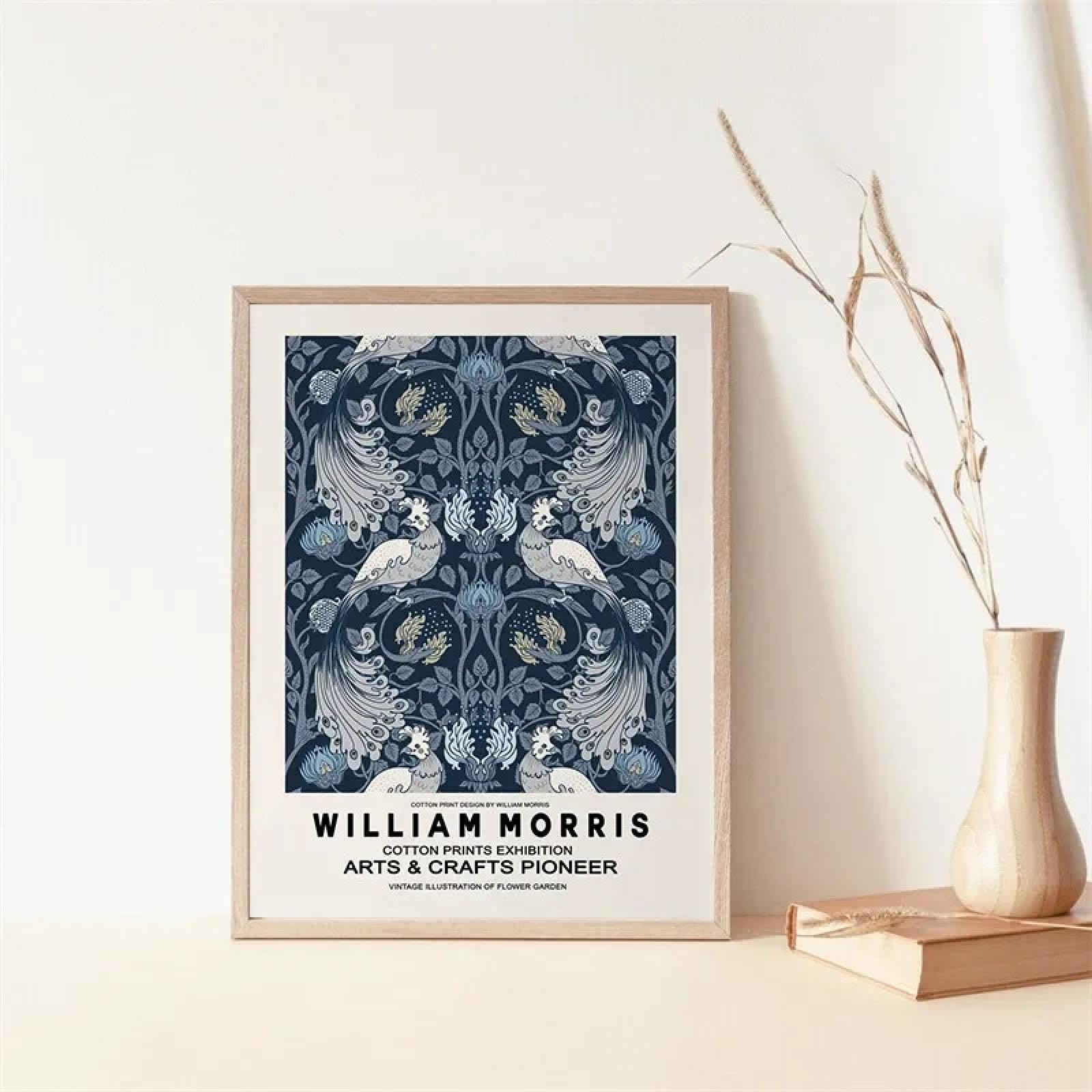 GKUVBF William Morris Print Exhibition Poster Blue Botanical Flower Canvas Painting Floral Wall Art Living Room Home Decor 40x50cm Frameless