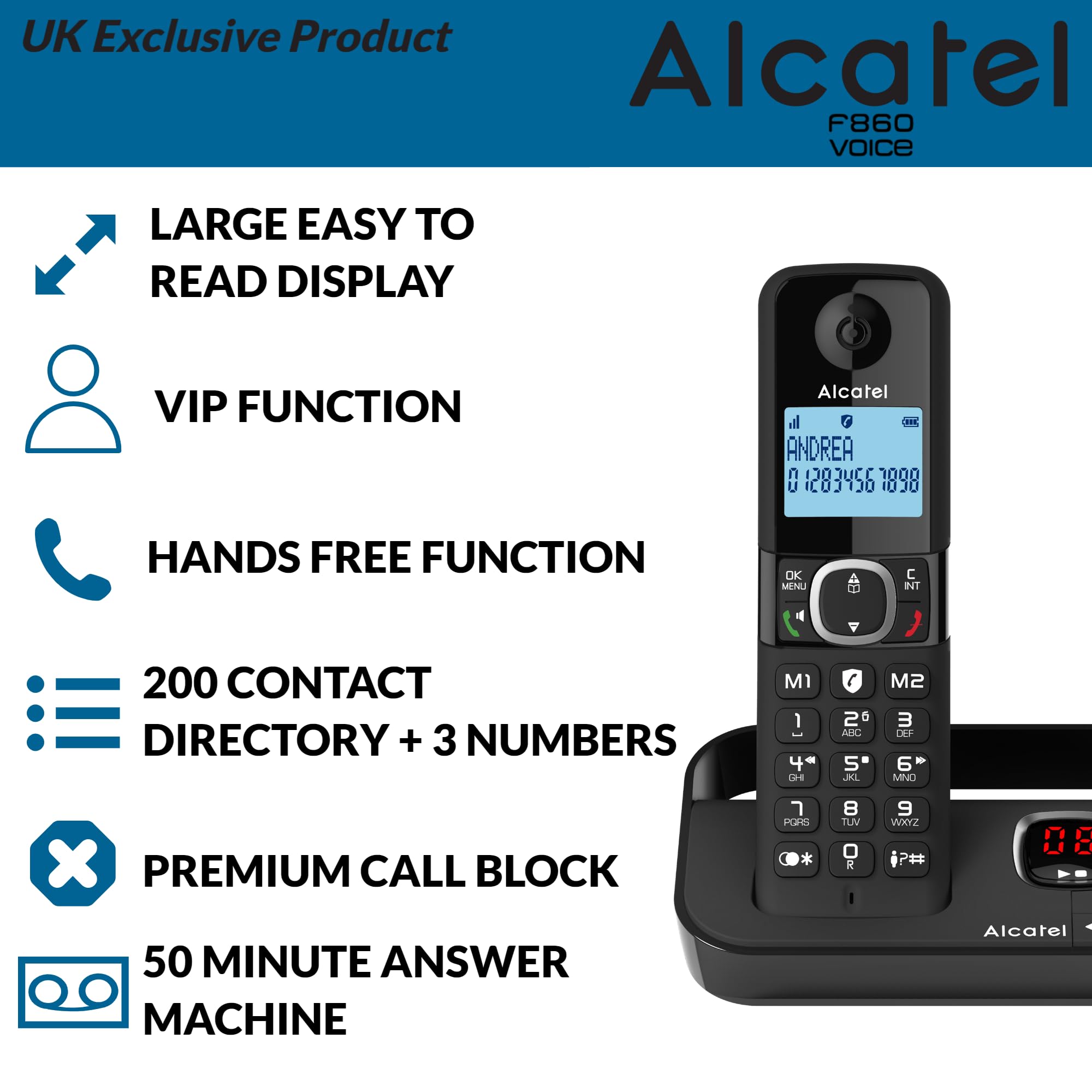 Alcatel F860 Voice Duo - Telefono cordless con segreteria telefonica e 2 telefoni - telefoni fissi per la casa - Telefoni con blocco chiamate