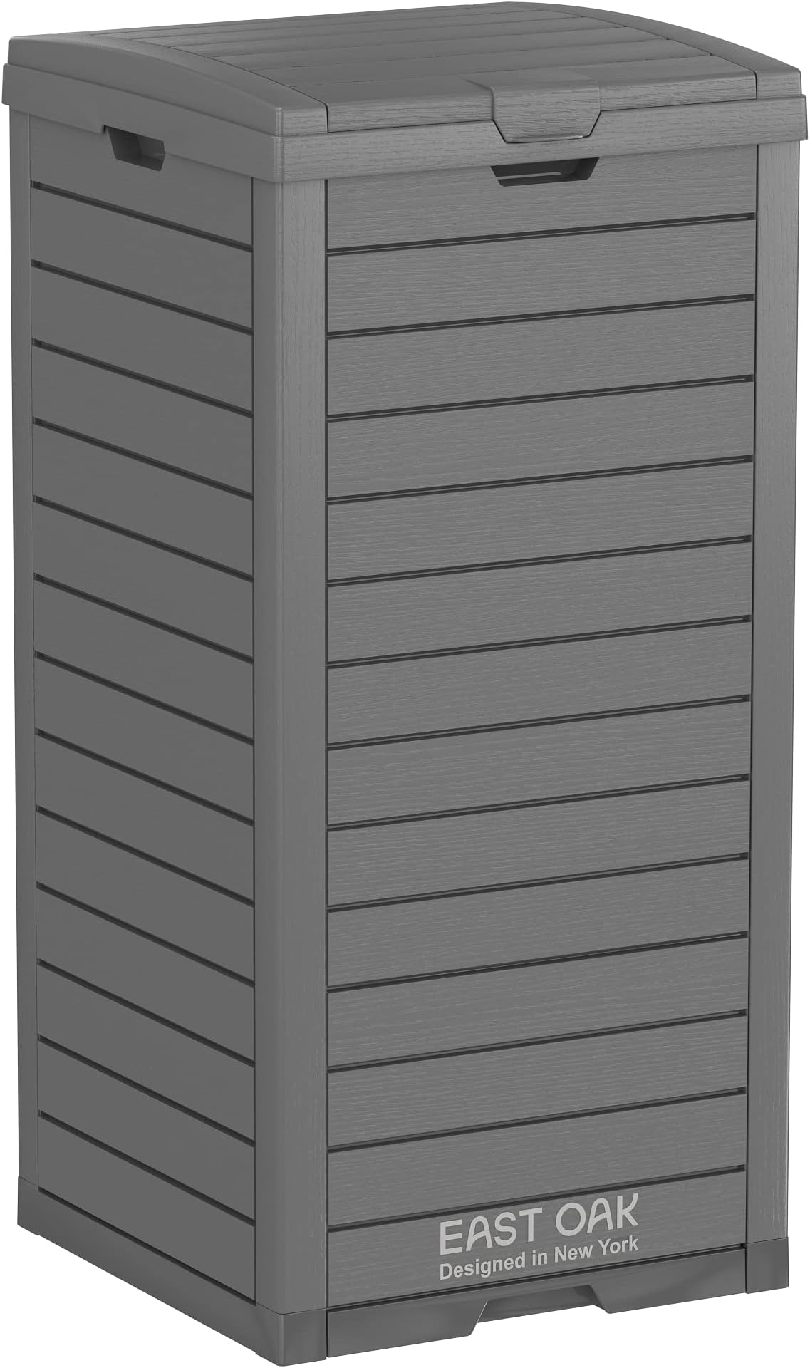 EAST OAK 38 Gallon Outdoor Trash Can | Waterproof Resin Garbage Can with Tiered Lid & Drip Tray | Outside Trash Bin for Patio | Kitchen, Backyard & Deck | Gray Color
