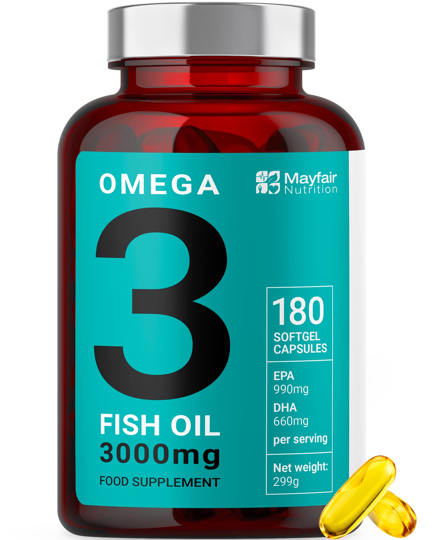 Omega 3 Fish Oil 180 High Strength Capsules 990mg EPA & 660mg DHA