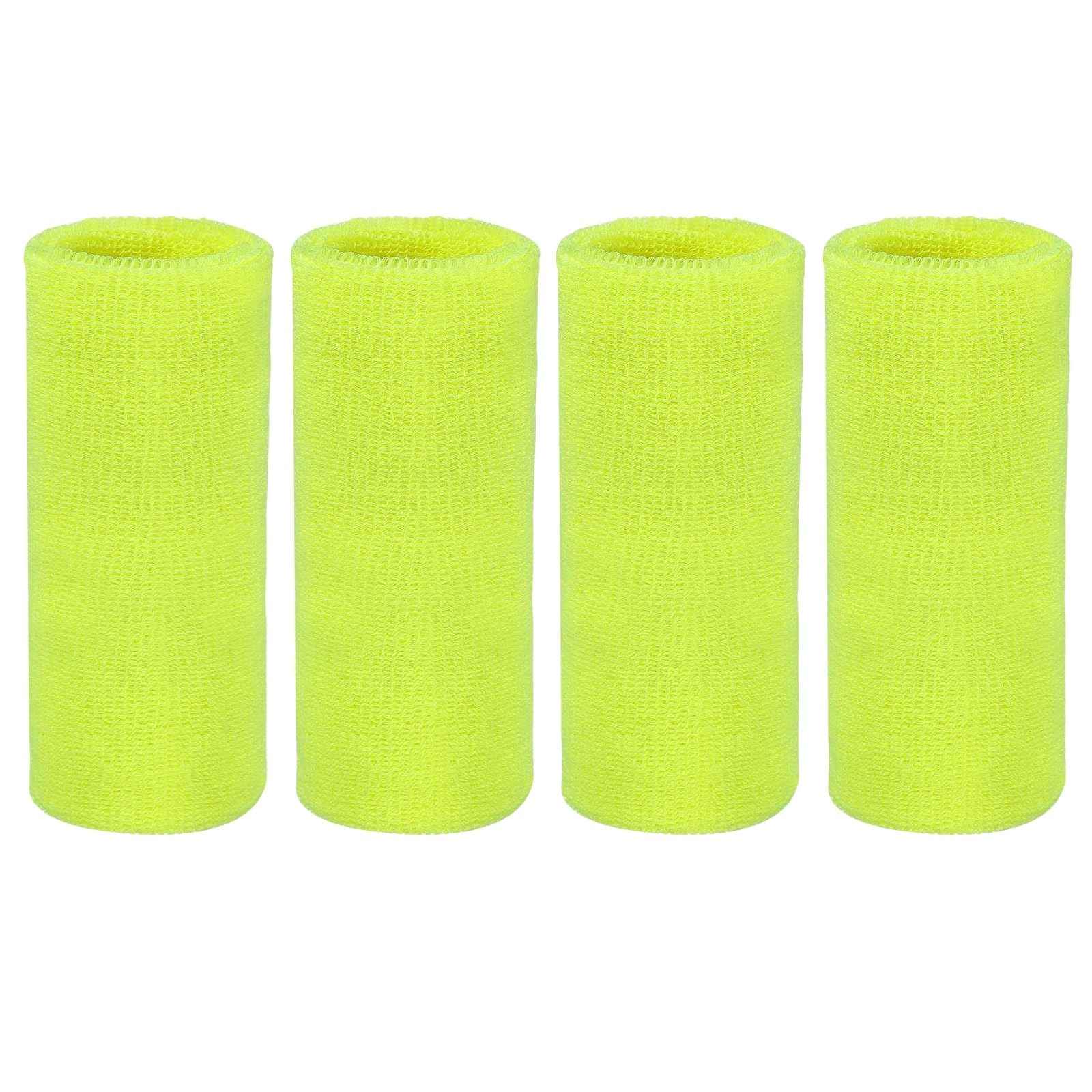 YELARXI Wristbands Sweatbands, Wrist Bands for Sweat Sports Wristbands 6x3 in & 4 Pack & Fluorescent Yellow-Fitting for (Tennis/Basketball/Football/Running/Working Out/Men & Women)