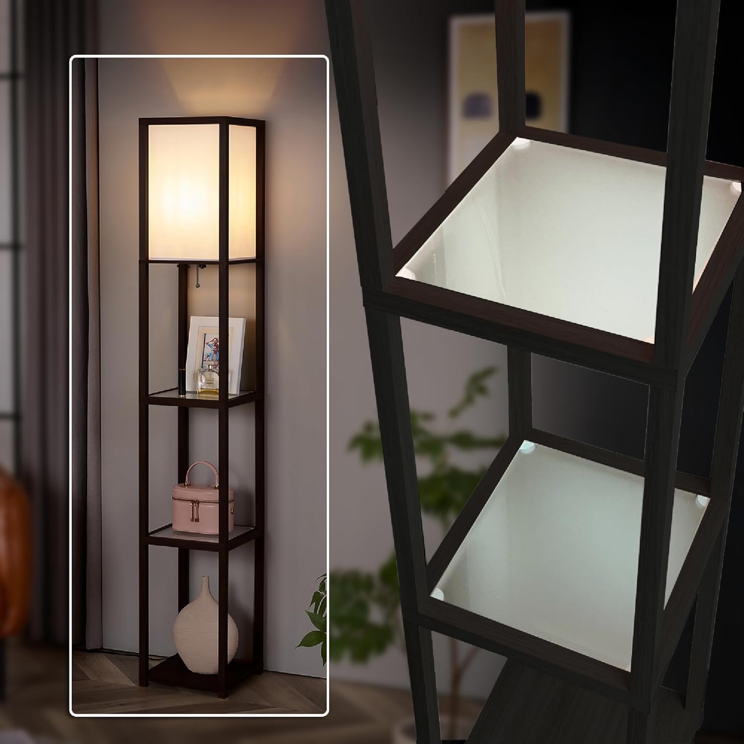 FENLO Floor Lamp with Shelves – Tall Standing Lamp with Tempered Glass Tiers – Modern Minimalist Floor Lamp for Bedroom, Living Room, or Corner – Durable Glass Shelf Lamp with LED Bulb Included FENLO Floor Lamp with Shelves – Tall Standing Lamp with Tempered Glass Tiers – Modern Minimalist Floor Lamp for Bedroom, Living Room, or Corner – Durable Glass Shelf Lamp with LED Bulb Included