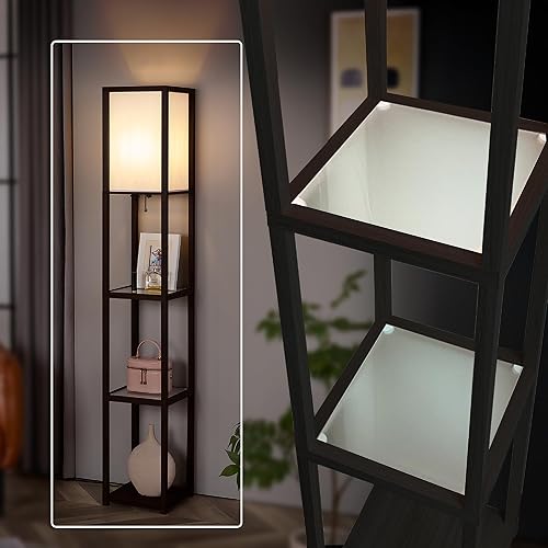 Miniatura 1 de FENLO Lámpara de pie con estantes, lámpara de pie alta con niveles de vidrio templado, moderna lámpara de pie minimalista para dormitorio, sala de