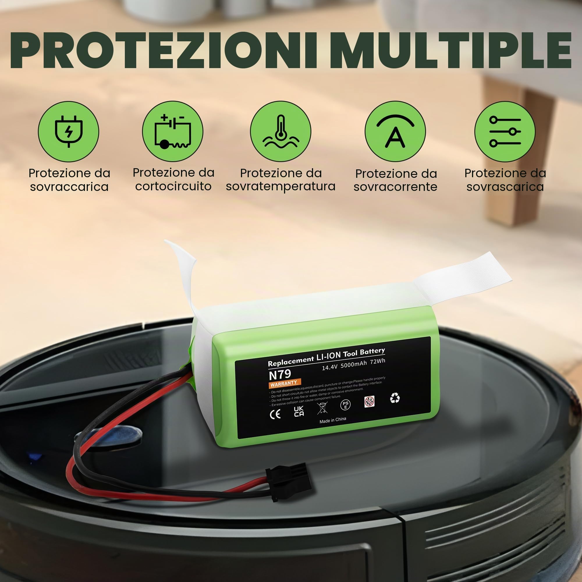 14,4V 5000mAh Batteria Ricambio per IKHOS Netbot S14 S15, Eufy RoboVac 11 11S 15C 15C MAX 15T 30 30C 30 MAX 35C, Ecovacs Deebot N79 DN622 N79S Conga 990 1090 1790 1990