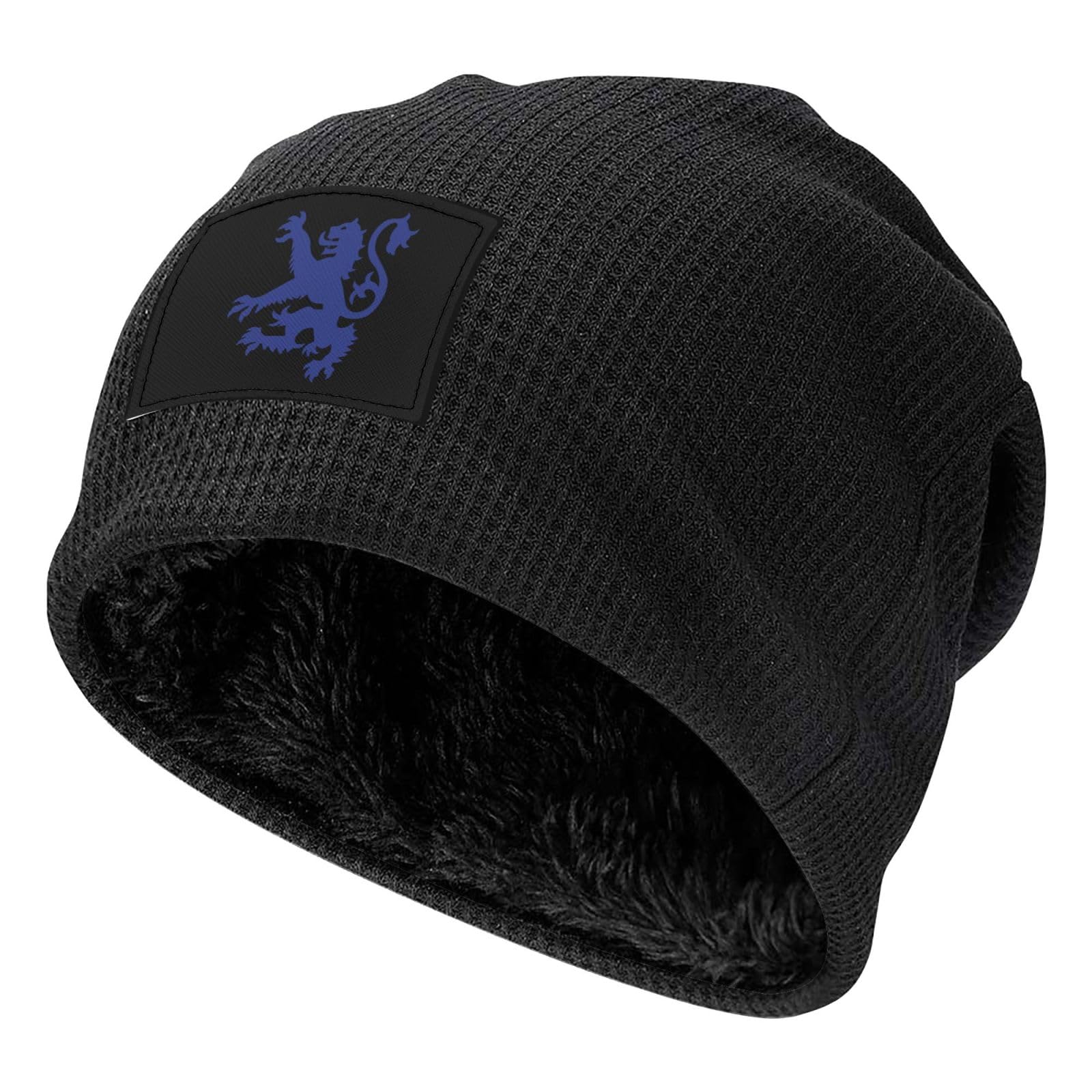 KWQDOZF Lion Rampant Scotland Knitted Hat Winter Warm Fleece Lined Skull Cap Knit Warm Beanie Hats Black