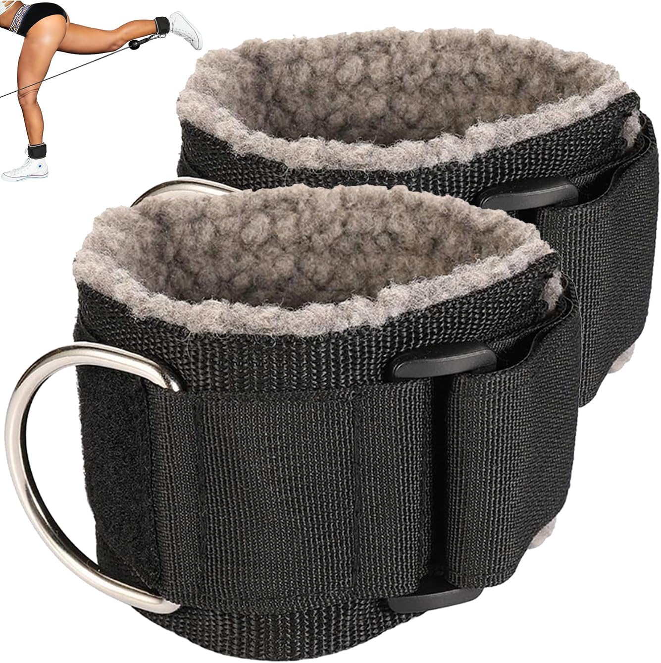 Ankle Straps For Cable Machine Kickbacks, Glute Workouts, Lower Body Exercises,Leg Extensions, Hip Abductors,Adjustable Leg Straps with Fleece Lined Padding