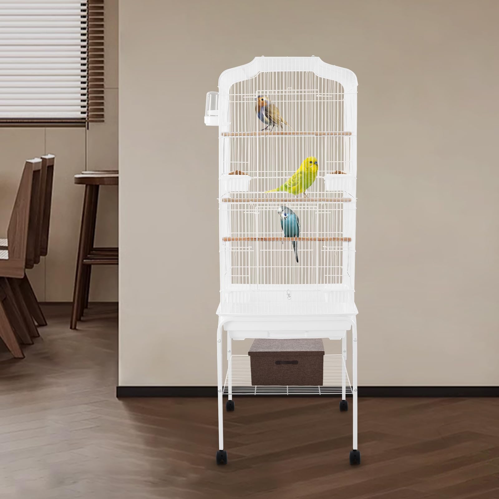 Jaula de hierro estable para pájaros, jaula de pájaros, jaula grande para pájaros, periquitos, periquitos, jaula, ruedas giratorias con freno que permiten un cambio de ubicación flexible, diseño